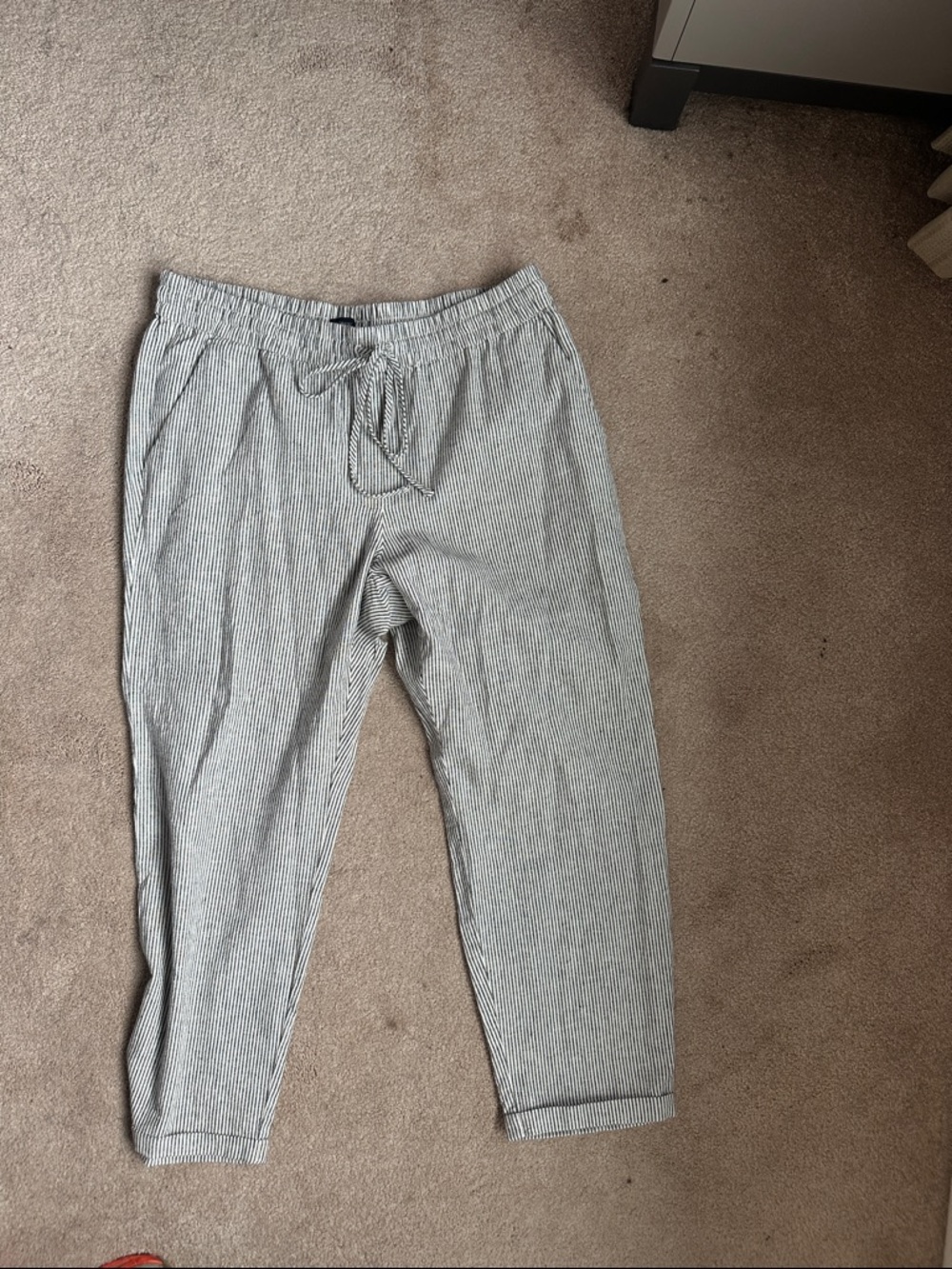 JCrew Factory Women's Casual Drawstring Pants in Light Gray Stripe